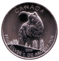 Монета 5 долларов. 2011 год, Канада. Волк. Монета 5 долларов. 2011 год, Канада. Волк.