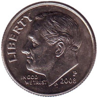 Рузвельт. Монета 10 центов. 2008 (P) год, США. 