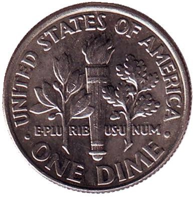 Монета 10 центов. 2008 (P) год, США. Рузвельт. Монета 10 центов. 2008 (P) год, США. Рузвельт.