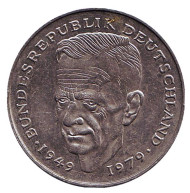 Монета 2 марки. 1986 год (F), ФРГ. Курт Шумахер.