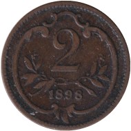 Монета 2 геллера. 1898 год, Австро-Венгерская империя. Австрийский тип. Монета 2 геллера. 1898 год, Австро-Венгерская империя. Австрийский тип.