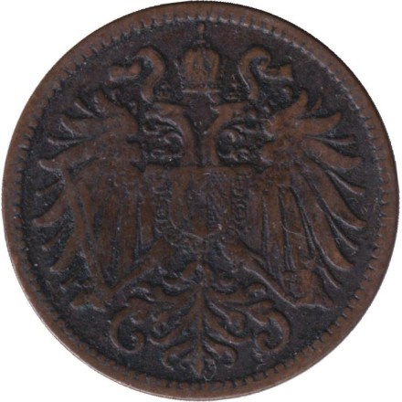 Монета 2 геллера. 1898 год, Австро-Венгерская империя. Австрийский тип.