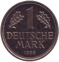 Монета 1 марка. 1998 год (A), ФРГ. Монета 1 марка. 1998 год (A), ФРГ.