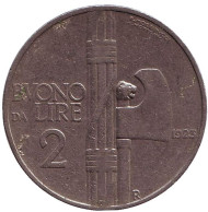 Монета 2 лиры. 1923 год, Италия. Монета 2 лиры. 1923 год, Италия.