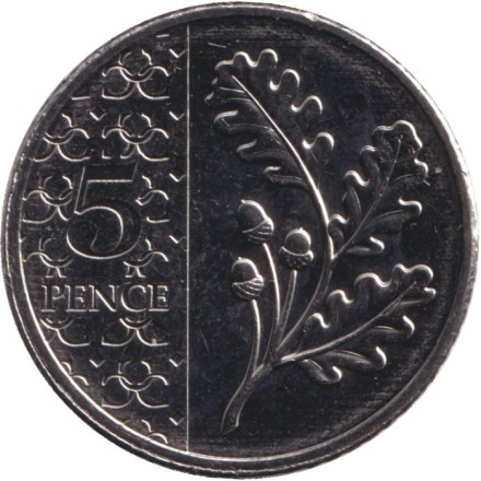 Монета 5 пенсов. 2023 год, Великобритания.