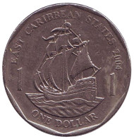 Монета 1 доллар. 2004 год, Восточно-Карибские государства. Парусник.