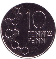 Монета 10 пенни. 1993 год, Финляндия. UNC.