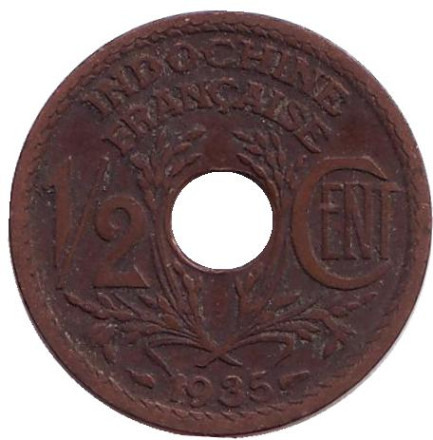 Монета 1/2 цента. 1935 год, Французский Индокитай.
