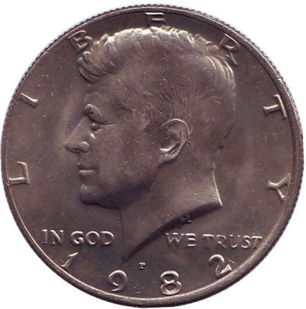 Монета 50 центов. 1982 год (P), США. UNC. Джон Кеннеди.