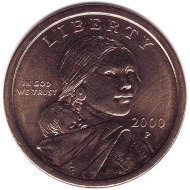 Монета 1 доллар, 2000 год (P), США. Сакагавея (Парящий орел), серия "Коренные американцы". Монета 1 доллар, 2000 год (P), США. Сакагавея (Парящий орел), серия "Коренные американцы".