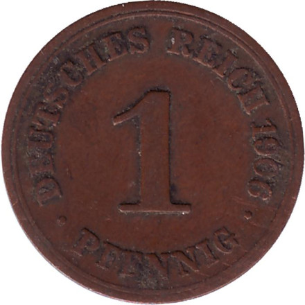 Монета 1 пфенниг. 1906 год (F), Германская империя.