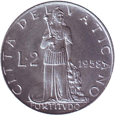 Монета 2 лиры. 1958 год, Ватикан.
