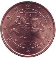 Монета 5 центов. 2015 год, Литва. Монета 5 центов. 2015 год, Литва.