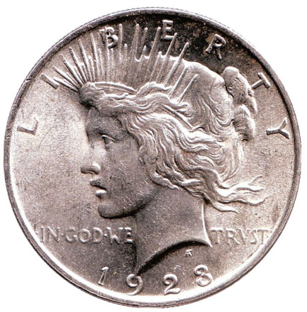 Монета 1 доллар. 1923 год, США. (Без отметки монетного двора). XF-UNC. Доллар мира.