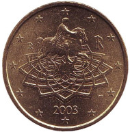 Монета 50 центов, 2003 год, Италия.