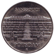 Монета 5 марок. 1986 год, Германия. Дворец Сан-Суси в Потсдаме. Монета 5 марок. 1986 год, Германия. Дворец Сан-Суси в Потсдаме.