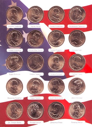 Монета 1 доллар, 2007-2016 гг., США. Комплект из 39 монет серии "Президенты США". Монета 1 доллар, 2007-2016 гг., США. Комплект из 39 монет серии "Президенты США".