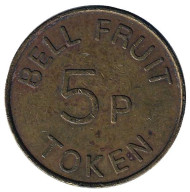 Игровой жетон "5p / TOKEN. Bell Fruit". (Токен), Великобритания. (Толстая "5") Игровой жетон "5p / TOKEN. Bell Fruit". (Токен), Великобритания. (Толстая "5")