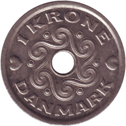 Монета 1 крона. 2002 год, Дания.
