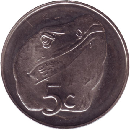 Монета 5 центов. 2017 год, Токелау. Голова ящерицы.