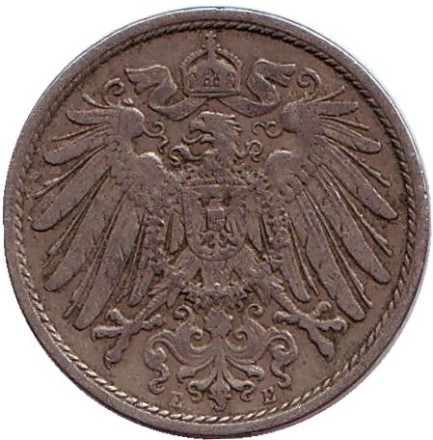 Монета 10 пфеннигов. 1908 год (E), Германская империя. Монета 10 пфеннигов. 1908 год (E), Германская империя.