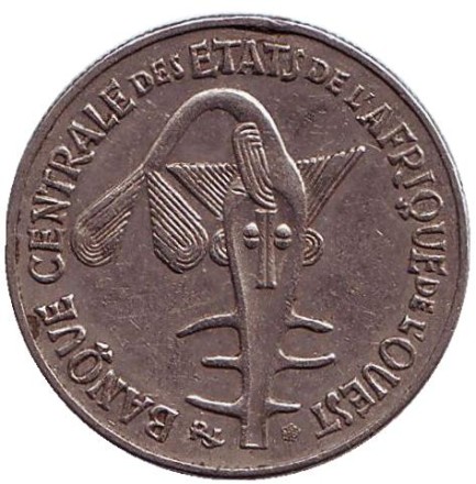 Монета 50 франков. 1990 год, Западные Африканские штаты. Монета 50 франков. 1990 год, Западные Африканские штаты.