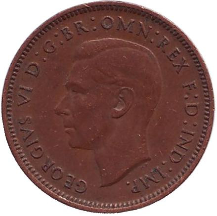 Монета 1 фартинг. 1945 год, Великобритания. Крапивник. (Птица).