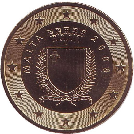 Монета 50 центов. 2008 год, Мальта.