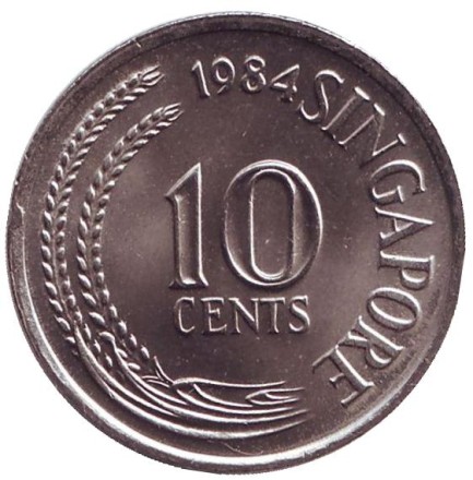 Монета 10 центов. 1984 год, Сингапур. aUNC. Морской конек. Монета 10 центов. 1984 год, Сингапур. aUNC. Морской конек.