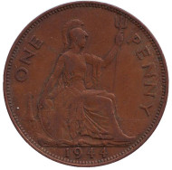 Монета 1 пенни. 1944 год, Великобритания. Монета 1 пенни. 1944 год, Великобритания.