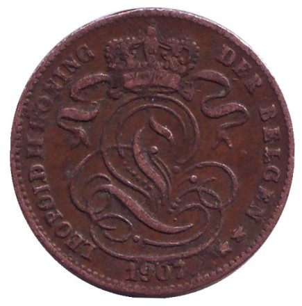 Монета 1 сантим. 1907 год, Бельгия. (Der Belgen) Монета 1 сантим. 1907 год, Бельгия. (Der Belgen)