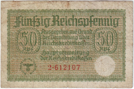 Банкнота 50 рейхспфеннигов. 1940-1945 гг., Третий Рейх. (Оккупированные территории).