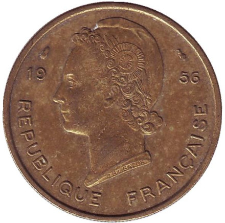 Монета 25 франков. 1956 год, Французская Западная Африка.