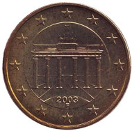Монета 10 центов. 2003 год (F), Германия. Монета 10 центов. 2003 год (F), Германия.