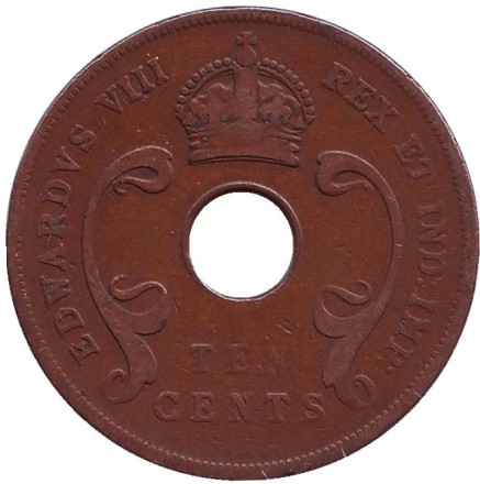 Монета 10 центов. 1936 год, Восточная Африка. Король Эдуард VIII. Без отметки монетного двора.