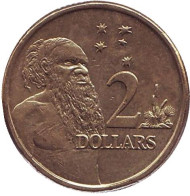Монета 2 доллара. 2005 год, Австралия. Старейшина аборигенов. Монета 2 доллара. 2005 год, Австралия. Старейшина аборигенов.