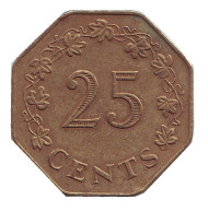 Монета 25 центов. 1975 год, Мальта. Монета 25 центов. 1975 год, Мальта.