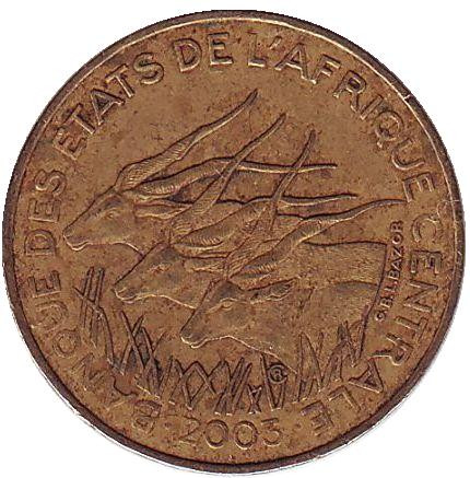 Монета 5 франков. 2003 год, Центральные Африканские штаты. Африканские антилопы. (Западные канны).