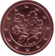 Монета 2 цента. 2013 год (А), Германия. Монета 2 цента. 2013 год (А), Германия.