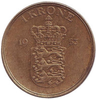 Монета 1 крона. 1953 год, Дания. Монета 1 крона. 1953 год, Дания.