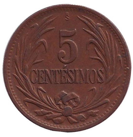 Монета 5 сентесимо. 1944 год, Уругвай.