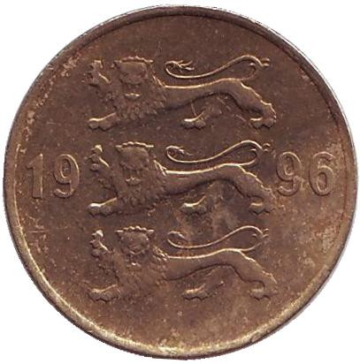 Монета 20 сентов. 1996 год, Эстония.