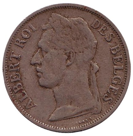 Монета 1 франк. 1926 год, Бельгийское Конго. (Des Belges)