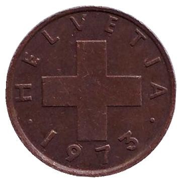 Монета 1 раппен. 1973 год, Швейцария.