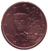 Монета 1 цент. 2004 год, Франция. Монета 1 цент. 2004 год, Франция.
