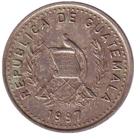 Монета 10 сентаво. 1997 год, Гватемала. Монолит Куирикуа. Монета 10 сентаво. 1997 год, Гватемала. Монолит Куирикуа.