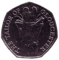 Монета 50 пенсов. 2018 год, Великобритания. 150 лет со дня рождения Беатрис Поттер. Глостерский портной. Монета 50 пенсов. 2018 год, Великобритания. 150 лет со дня рождения Беатрис Поттер. Глостерский портной.