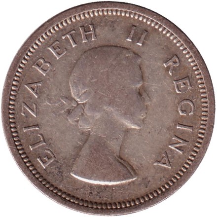 Монета 1 шиллинг. 1959 год, ЮАР. Монета 1 шиллинг. 1959 год, ЮАР.