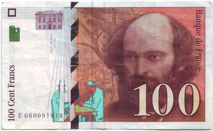 Банкнота 100 франков. 1998 год, Франция. Поль Сезанн.