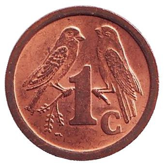 Монета 1 цент. 1990 год, ЮАР. UNC. Южноафриканские (Капские) воробьи.